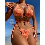 Ruffles Striped Swimming Suits Bikini For Women/Girls Sexy Fashion Moisture Permeable Yellow Color for sale