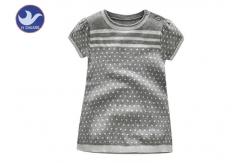 China Stripes Dots Jacquard Girls Knitted Dress Short Sleeves Button Closure Shoulder supplier