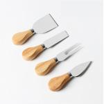 Oak Handle Pizza Wooden Cheese Knife Set Stainless Steel Four Piece for sale