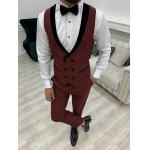 Lazio Burgundy Mens Tuxedo Suit Slim Fit Velvet Shawl Lapel Tuxedo