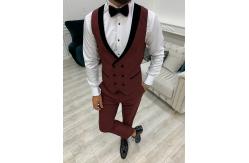 China Lazio Burgundy Mens Tuxedo Suit Slim Fit Velvet Shawl Lapel Tuxedo supplier
