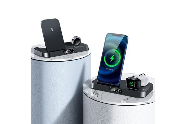 Plastic Qi Desktop Wireless Charger Alarm Clock 15W Foldable 6mm
