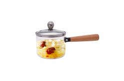 China Kitchen Cookware Borosilicate Glass Pot With Wood Handle supplier