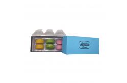 China Blue 6pcs Paper Macaron Packaging Box Kraft Paper With Plastic Inner Tray supplier