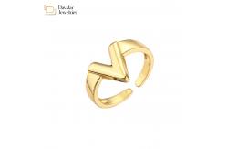 China Glossy Enamel 18K Gold Plated V Letter Ring Adjustable Open Resizable supplier