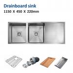115x45 Drainboard Kitchen Sink Square Undermount 16 Gauge Double Bowl for sale