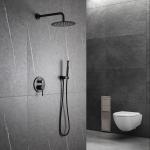Matte Black Rain Shower Faucets With Hand Shower Combo With Round Shower Head 2 Handle 1 Spray for sale