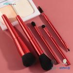 5PCS Dard Red Metal Handle Synthetic Hair Makeup Brushes Set Custom Logo Makeup Brush for sale