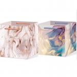 Custom Printed Large Square Bottom Paper Carrier Bags With Satin Ribbon Handles