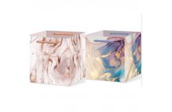 China Custom Printed Large Square Bottom Paper Carrier Bags With Satin Ribbon Handles supplier