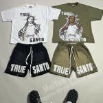 Streetwear Applique Heavyweight Two Piece Shorts Set for sale