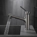 Brass Pull-Out 360°Swivel Single Hole Single Handle Basin Mixer In Grey Matte Black Gold for sale