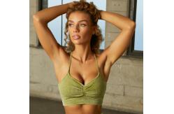 China Army Green Ribbed Fabric Seamless Push Up Gym Bra For Girls supplier
