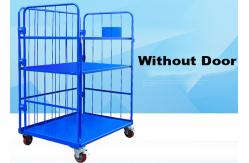 China Blue Warehouse Cages On Wheels / Stackable Storage Cages With Shelves supplier