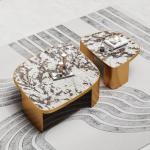 Gold Metal Marble Glass SS Coffee Table Brushed Champagne for sale