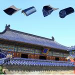 Roofing Tile Ceramic Material Blue Glazed Temple Roof Tile Customized Color Flower Pattern for sale