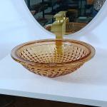 Vanity Artistic Round Basin Bowl Italian Design Amber Glass Vessel Sink for sale