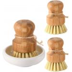 100% Natural Bamboo Scrubbing Brush Wooden Pot Scrubber 48mm Set SGS for sale