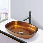 Foil Gold Tempered Glass Wash Basins Glass Bowl Melon Shape Bathroom Vessel Sinks for sale