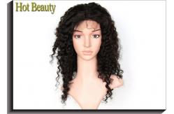 China Black 8A Glueless Deep Curl Human Hair Front Lace Wigs With 130% Density supplier