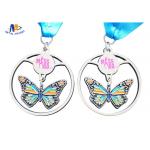 Shiny Silver Stock Dancing Butterfly Relief Medals Cut Out With Sublimated Ribbon