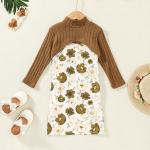 Spring Children'S Clothing Girls Long Sleeve Knitted Top Printed Skirt Two Piece Set for sale