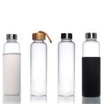Outdoor 35ml 500ml Round Sports High Borosilicate Glass Water Bottle With Silicone Sleeve for sale