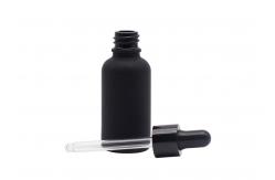 China Frosted Black Essential Oil Bottles 50ml Cylinder Package Screen Printing supplier