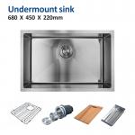 24 Single Bowl Undermount Stainless Steel Kitchen Sink Rectangular 18 Gauge 68x45 for sale