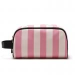 Organic Pink Stripe Pattern Waterproof PU Makeup Bag for sale