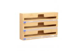 China Kitchen Drawer 2 In 1 Bamboo Plastic Wrap Dispenser With Cutter supplier