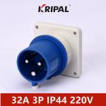 IEC standard 32A 220V Single Phase Industrial Panel Mounted Plug Blue for sale