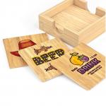 Square Shape Sublimation Bamboo Wooden Coaster Set With Holder Custom Wooden Tea Cup Mat Pad Bamboo Coaster for sale