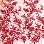 Sustainable Handmade Lace Fabric Beaded Red Lace Material 15 Yards Length for sale