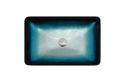 China Gradient Blue Tempered Bath Wash Basins Glass Bowl Rectangular Table Top Solid supplier
