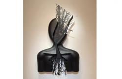 China 145cm H Fiberglass Abstract Figure Wall Art Sculpture Black Matt Finish supplier