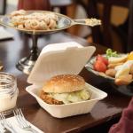 Customized hamburger clam shell biodegradable bamboo fast food container sugarcane bagasse disposable lunch box for sale