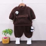 120cm Unisex Winter Children'S Clothing Lamb Wool Panda 2 Piece Sweater Pants Set for sale