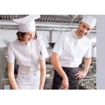 Single Breasted Custom Work Shirts , White Short Sleeve Embroidered Chef Coats for sale