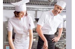 China Single Breasted Custom Work Shirts , White Short Sleeve Embroidered Chef Coats supplier