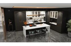 China New Chinese Style Stainless Steel Kitchen Cabinets - Gold Trim - Island & Ample Storage supplier