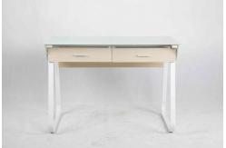 China Metal Frame Modern Glass Office Desk Adjustable Base With 2 Wooden Drawers supplier