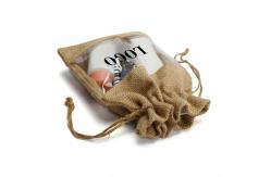 China Logo Customized Burlap Favor Bags Drawstring Christmas Bag With Clear Window supplier