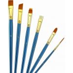 Wooden Handle Golden Synthetic Paint Brush Sets , Interlocked Fine Bristle Paint Brushes for sale