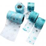 Blue Snowflake Pattern Polyester Organza Tulle Rolls Fabric 15.2cm for sale
