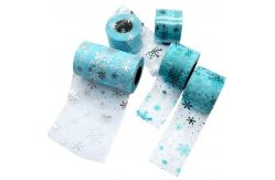 China Blue Snowflake Pattern Polyester Organza Tulle Rolls Fabric 15.2cm supplier