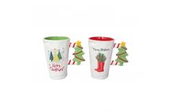 China Custom 500ml Ceramic Mugs , Ceramic Christmas Cup With Tree Handle supplier