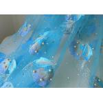 Luxurious Embroidery Ice Blue Beaded Lace Fabric With Ginkgo Leaf Gold Pearl