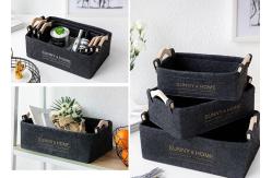 China MULTI-PURPOSE Felt Storage Boxes With Wooden Handle EN71 Certifications supplier
