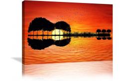 China Modern Abstract Guitar Tree Lake Sunset Art Canvas Painting With Wooden Frame supplier
